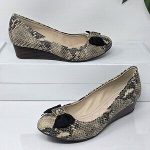 Cole Haan Tali Grand Soft Bow Wedge 7 Pumps Leather Snake Casual Balletcore